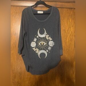 Wildfox Distressed Illuminati Raglan sweatshirt long sleeve tee in dark gray